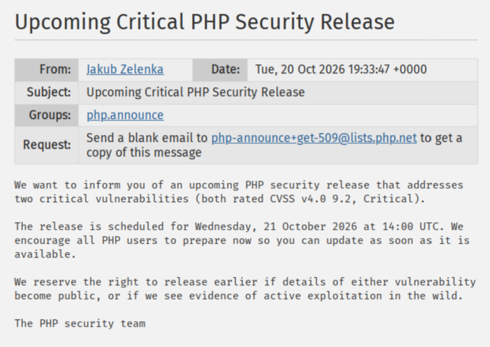 Upcoming Critical PHP Security Release